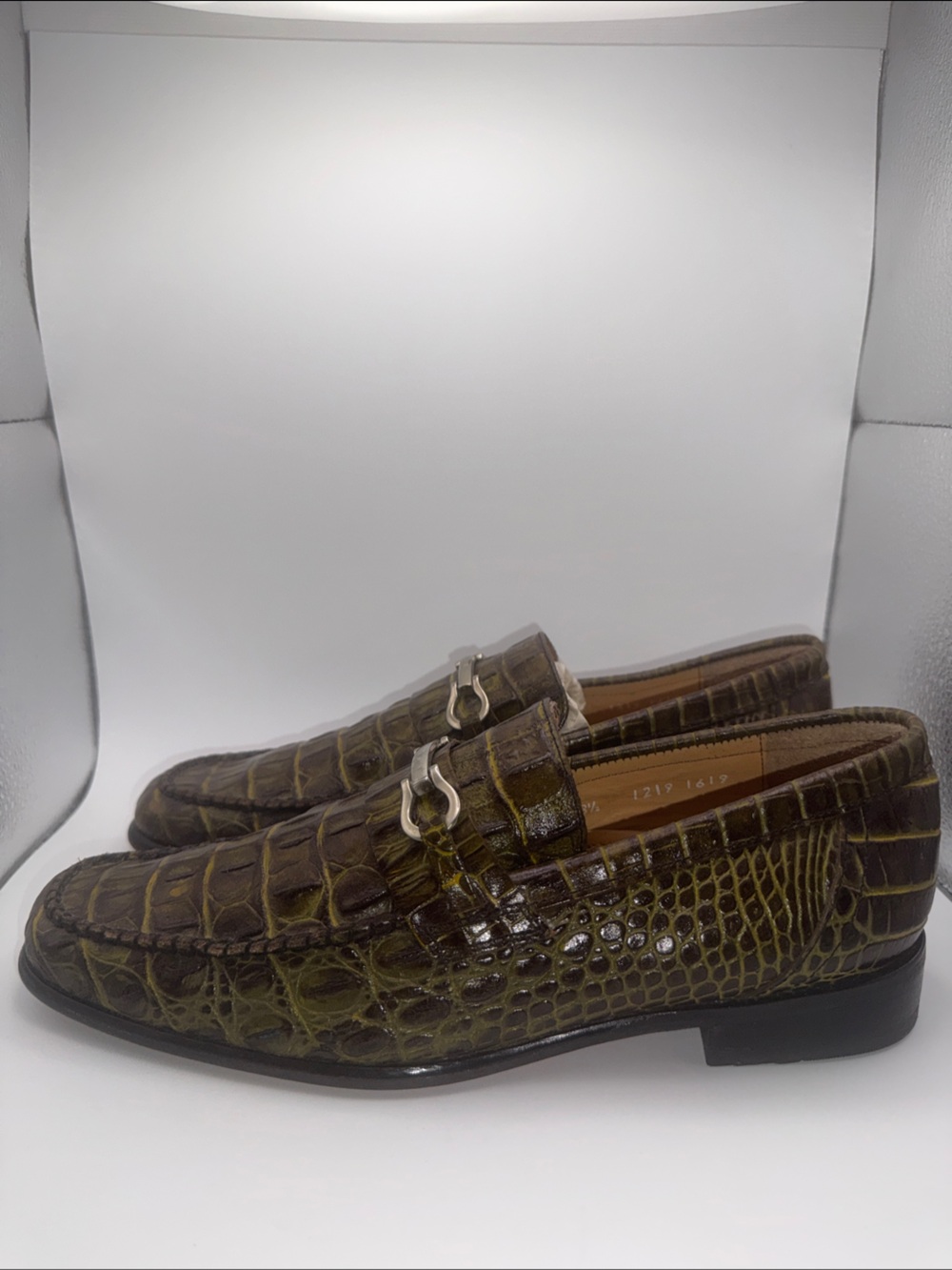 Bond Veari Luxury Croc Embossed Leather Loafers Men’s 8.5 Green - Picture 4 of 11